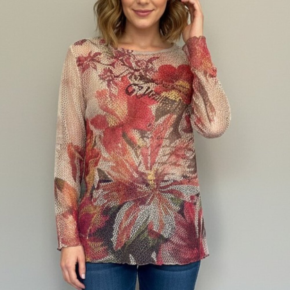 Floral Painted Crochet Top Large
